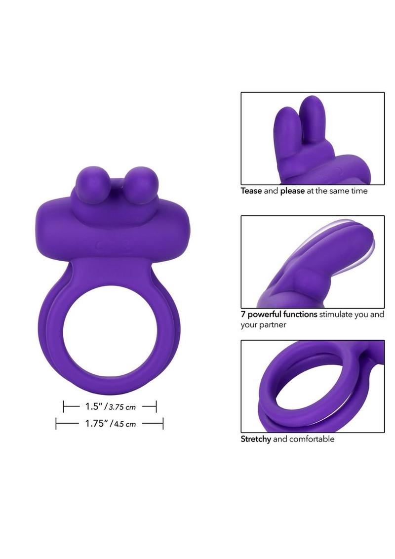 Silicone Rechargeable Dual Rockin Rabbit Multi Speed Cockring Waterproof