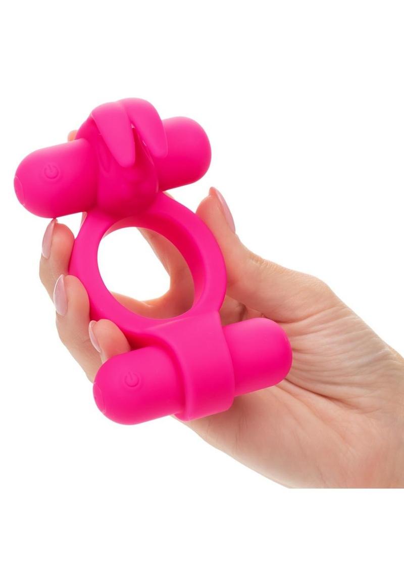 Silicone Rechargeable Rockin' Rabbit Cock Ring - Pink