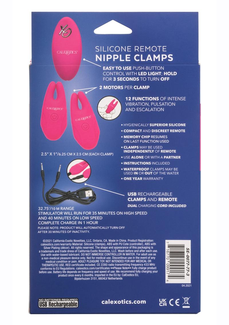 Silicone Remote Rechargeable Nipple Clamps - Pink