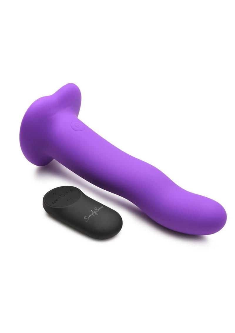 Simply Sweet 21x Vibrating Wavy Rechargeable Silicone Dildo with Remote - Purple