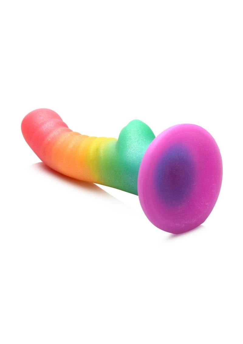 Simply Sweet Ribbed Silicone Rainbow Dildo - Multicolor