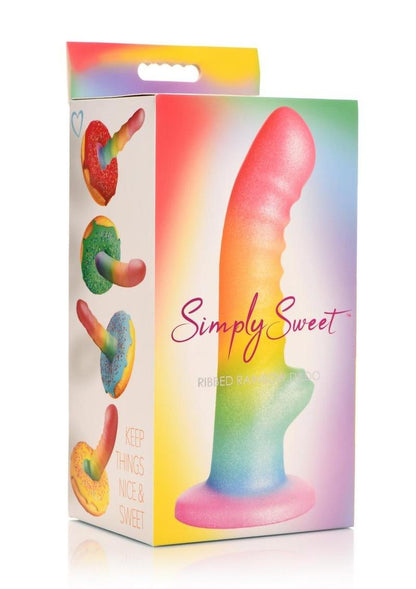 Simply Sweet Ribbed Silicone Rainbow Dildo