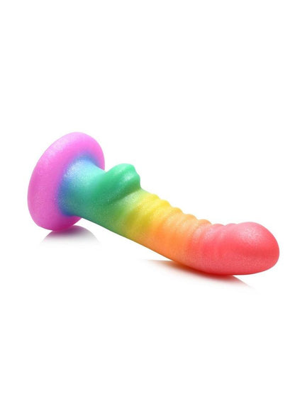 Simply Sweet Ribbed Silicone Rainbow Dildo - Multicolor