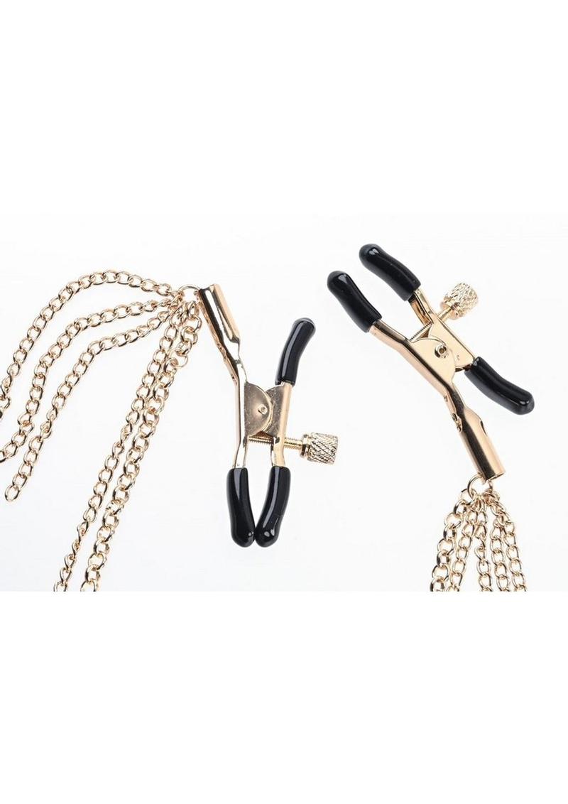 Sincerely Amber Chained Nipple Clamps - Animal Print/Gold