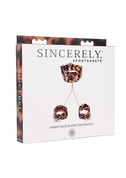 Sincerely Amber Neck and Wrist Restraint - Animal Print/Gold