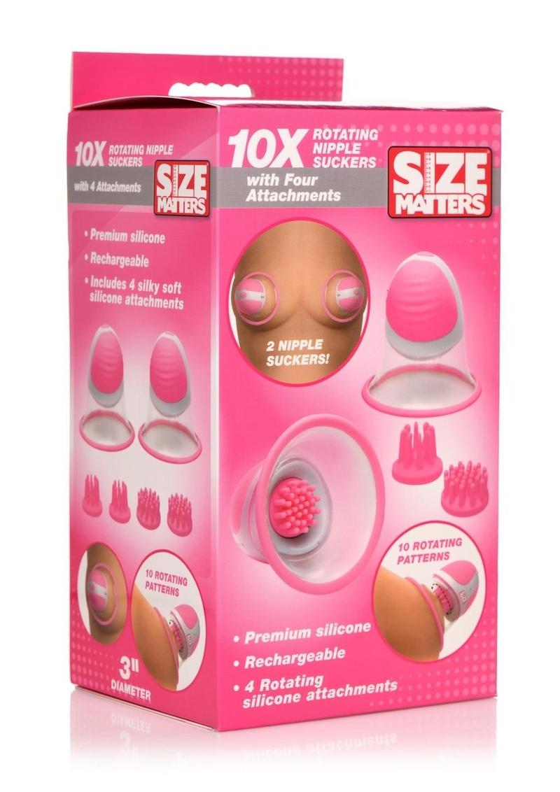 Size Matters 10x Rotating Silicone Nipple Suckers with 4 Attachments - Pink/White