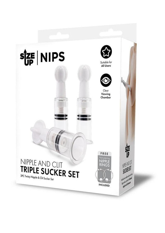 Size Up Nipple and Clit Triple Sucker - Black/Clear - Set