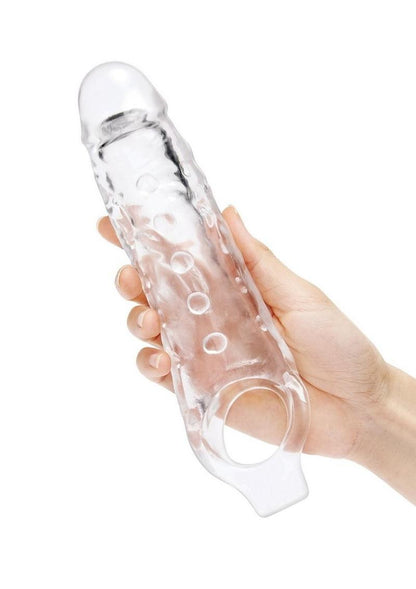 Size Up Studded Clear View Penis Extender with Ball Loop - Clear - 1in