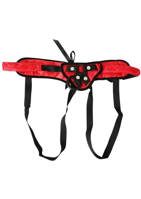 Sportsheets Sunrice Lace Corsette Strap-On Adjustable Harness - Black/Red