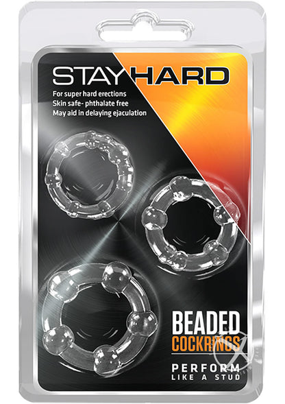 Stay Hard Beaded Cock Rings (3 Sizes - Clear