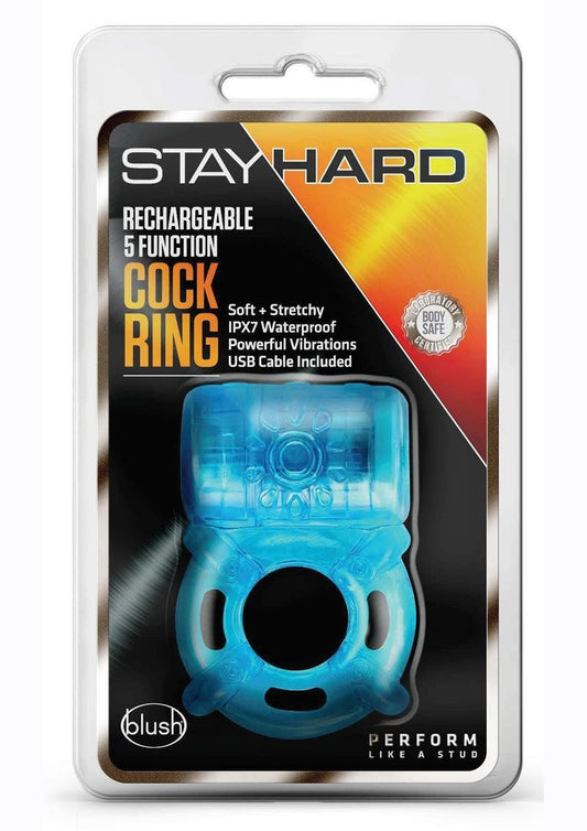 Stay Hard Rechargeable 5 Function Cock Ring - Blue