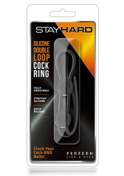 Stay Hard Silicone Double Loop Cock Ring - Black