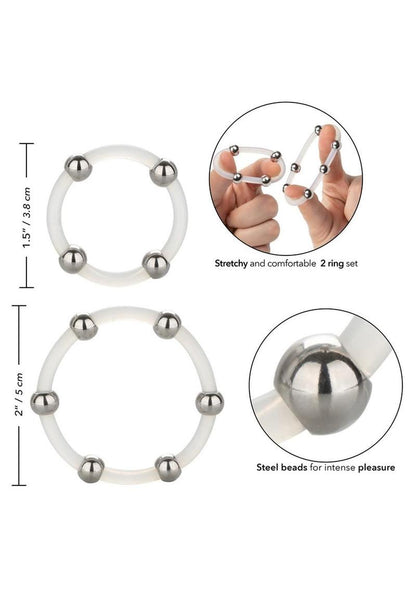 Steel Beaded Silicone Ring - Clear - Large/XLarge - 2 Per Set/Set