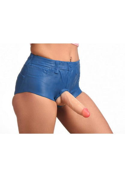 Strap U Booty Shorts Strap-On Harness with Dildo - Blue/Vanilla - Medium - 6in