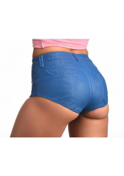 Strap U Booty Shorts Strap-On Harness with Dildo - Blue/Vanilla - Small - 6in