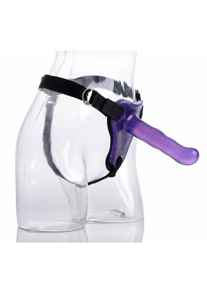 Strap U Comfort Ride Black Strap-On Harness with Purple 7in Dildo - Purple