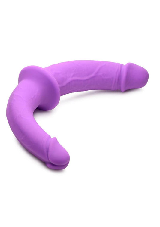 Strap U Double Charmer Silicone Double Dildo with Harness - Purple