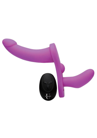 Strap U Double Take Double Penetration Rechargeable Silicone Vibrating Strap-On Harness