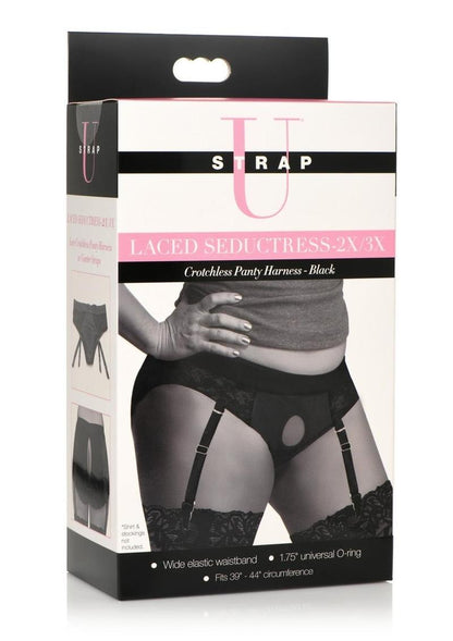 Strap U Laced Seductress Lace Crotchless Panty Harness with Garter Straps