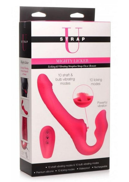 Strap U Licking Vibrating Rechargeable Silicone Strapless Strap-On with Remote Control