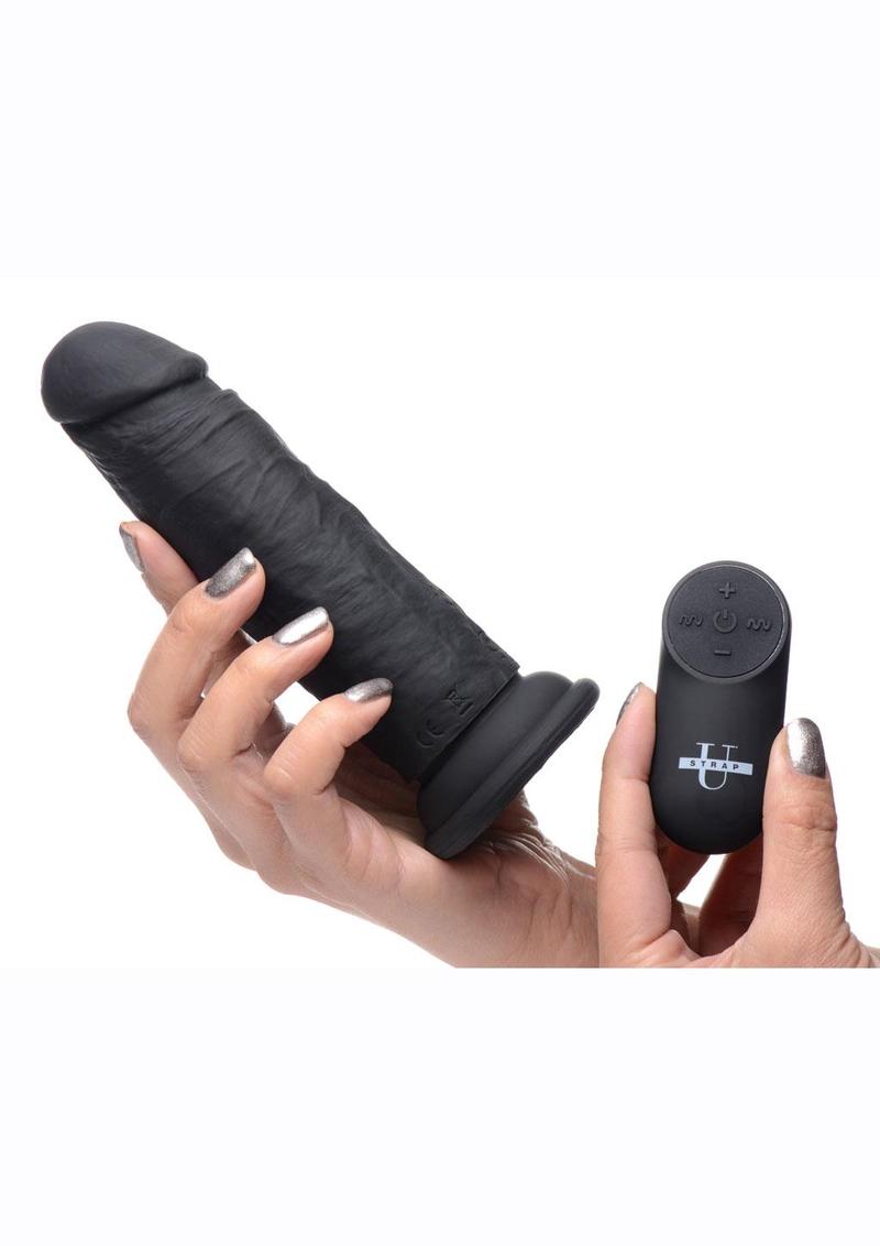 Strap U Power Player 28x Vibrating Silicone Rechargeable Dildo 6.5in with Remote Control