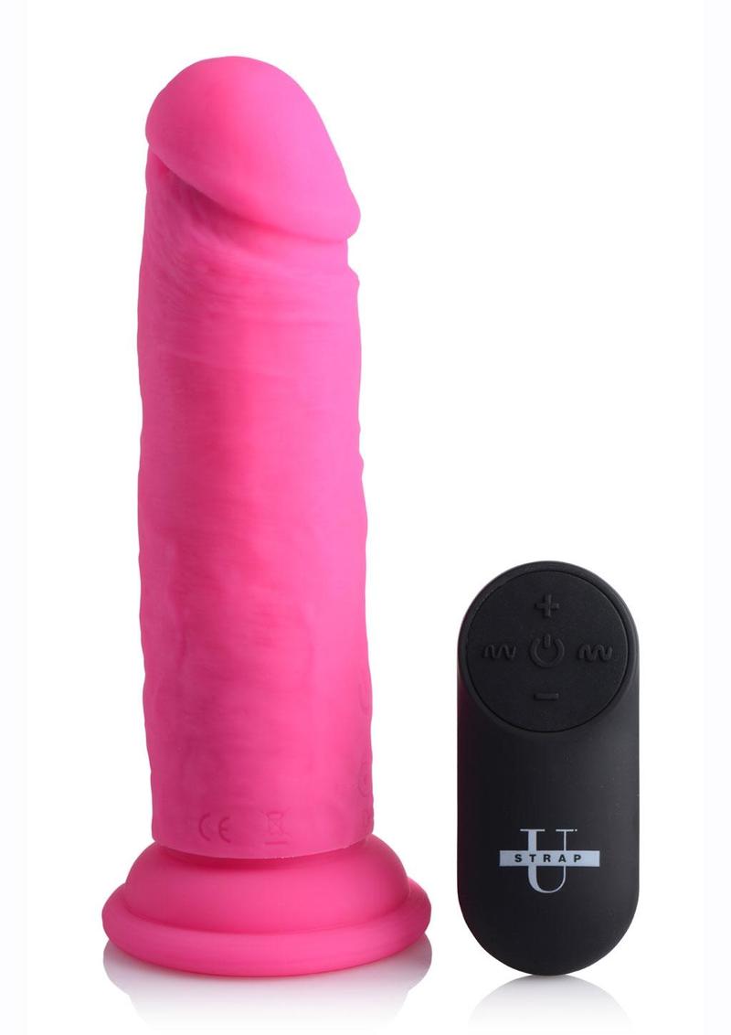 Strap U Power Player 28x Vibrating Silicone Rechargeable Dildo 6.5in with Remote Control