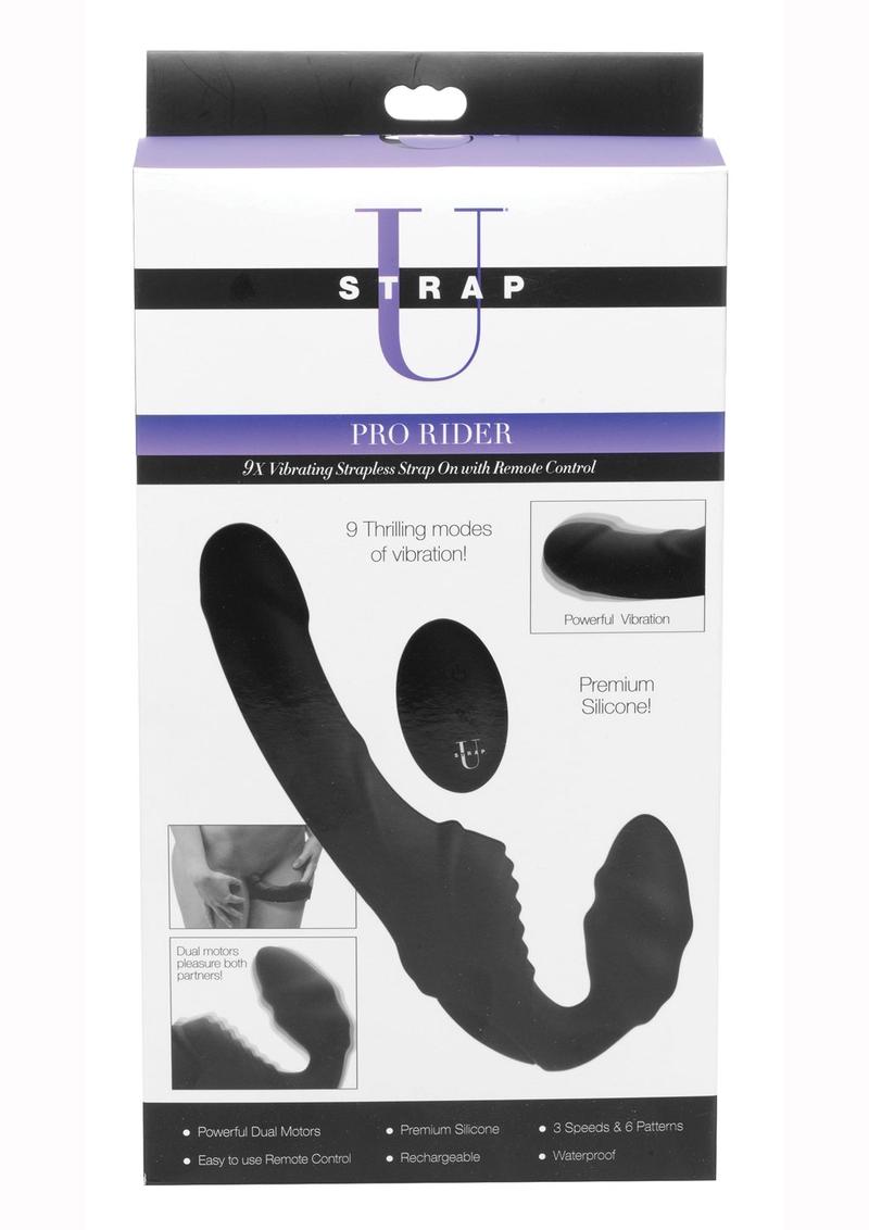 Strap U Pro Rider Rechargeable Silicone Strapless Strap-On with Remote Control - Black