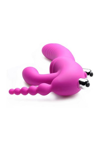 Strap U Regal Rider Vibrating Silicone Strapless Strap-On Triple G 6in Dildo - Purple