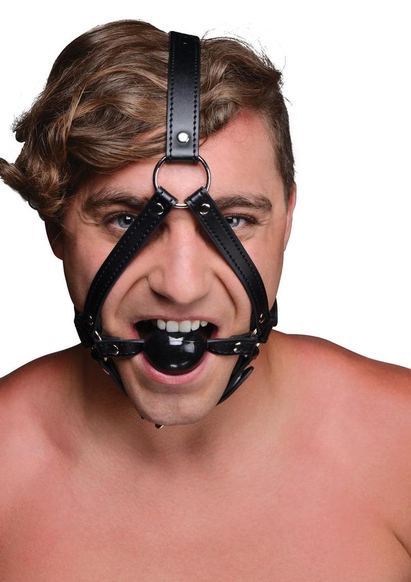 Strict Head Harness with Ball Gag - Black - 1.5in