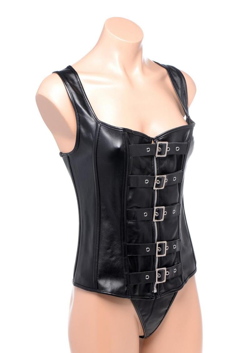 Strict Lace-Up Corset Vest and Thong - Black - XLarge