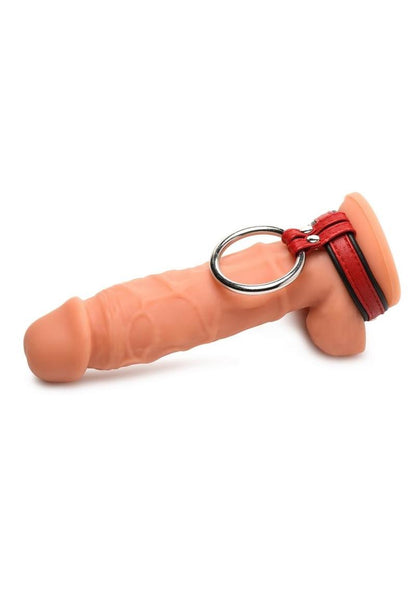 Strict Leather Cock Gear Leather and Steel Cock and Ball Ring - Metal/Red