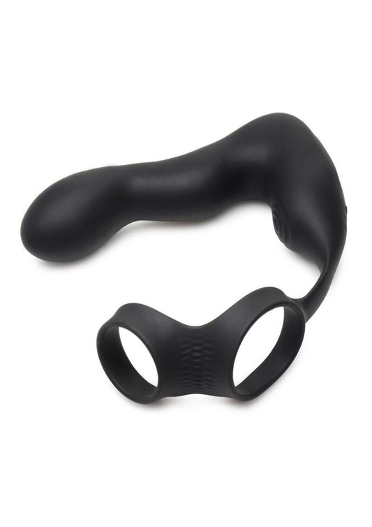 Swell Rechargeable Silicone Inflatable 10x Vibrating Prostate Plug with Cock and Ball Ring and Remote Control - Black