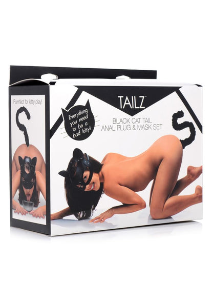 Tailz Black Cat Tail Anal Plug and Mask