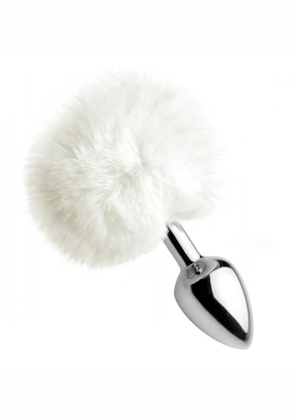 Tailz Fluffy Bunny Tail Anal Plug - Metal/White