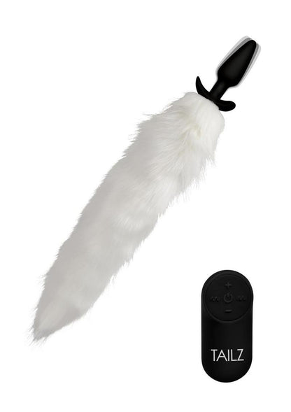 Tailz Vibrating White Fox Tail Slender Anal Plug - White