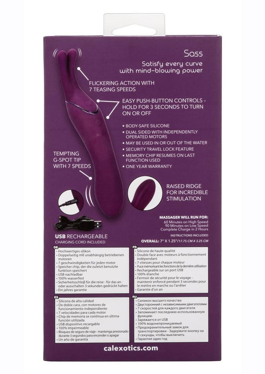 Tempt and Tease Sass Rechargeable Silicone Vibrator with Clitoral Stimulator - Purple