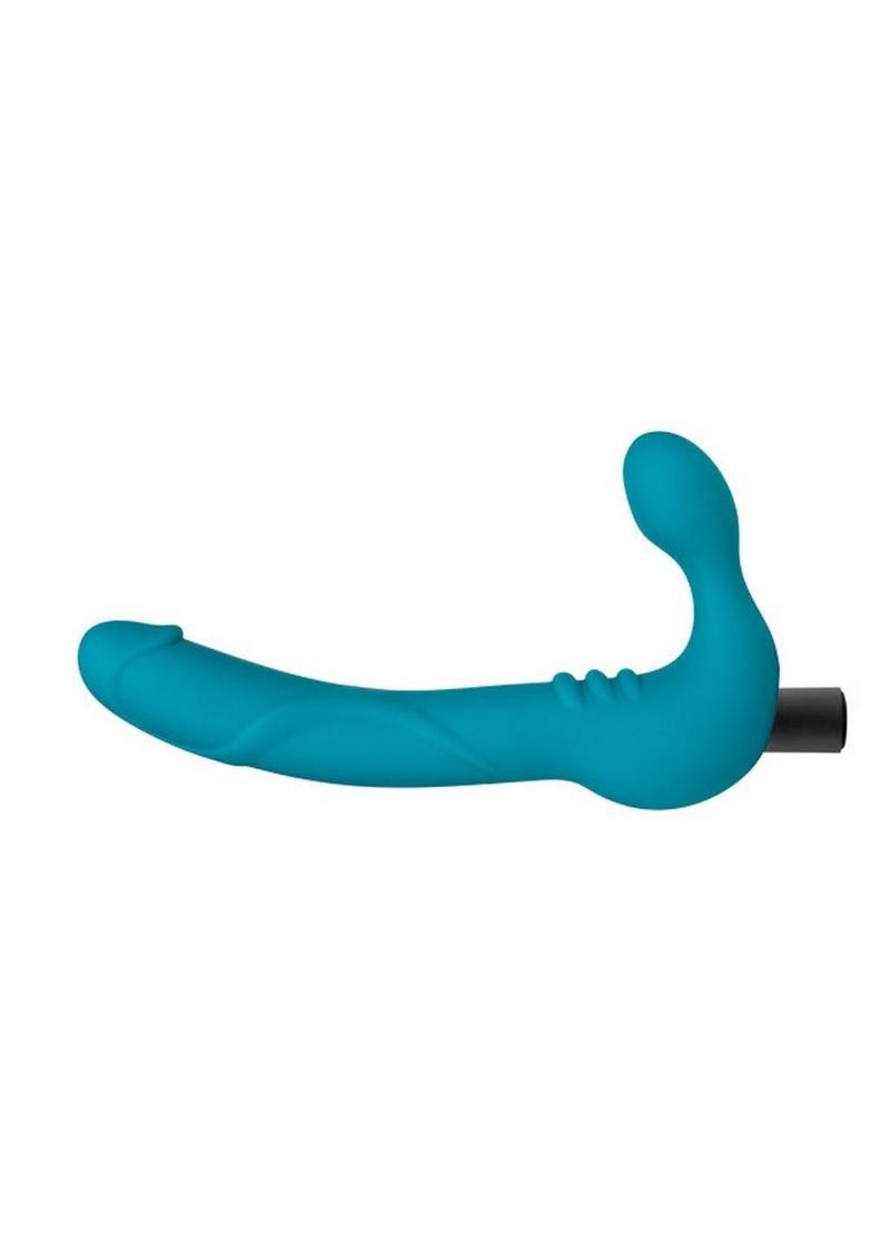 Temptasia Luna Strapless Silicone Vibrating Dildo with Rechargeable Bullet - Teal - 9in