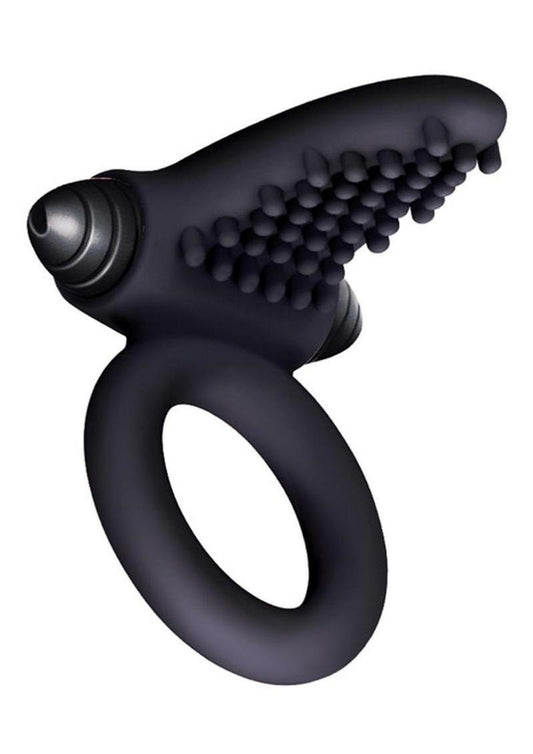 The 9's - S-Bullet Ring Tongue Silicone Vibrating Cock Ring - Black