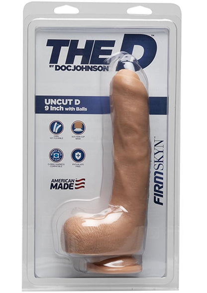 The D Uncut D Firmskyn Dildo with Balls - Flesh/Vanilla - 9in