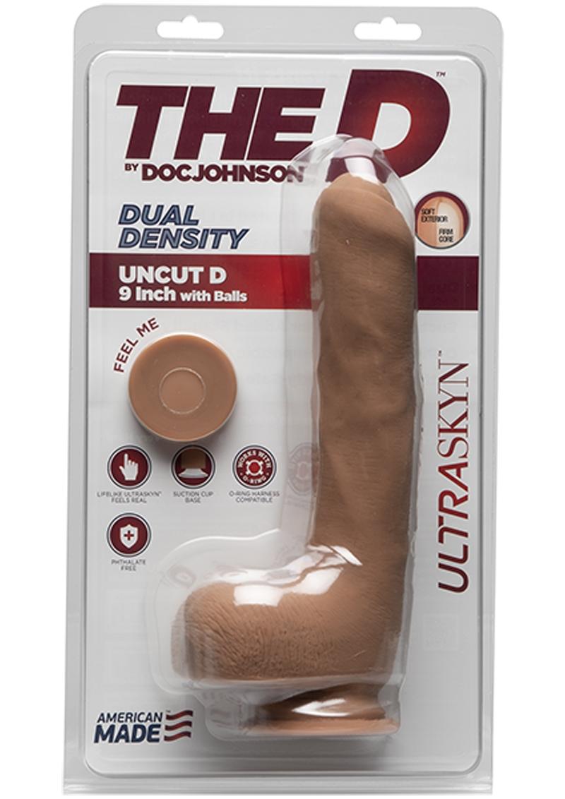 The D Uncut D Ultraskyn Dildo with Balls - Caramel - 9in