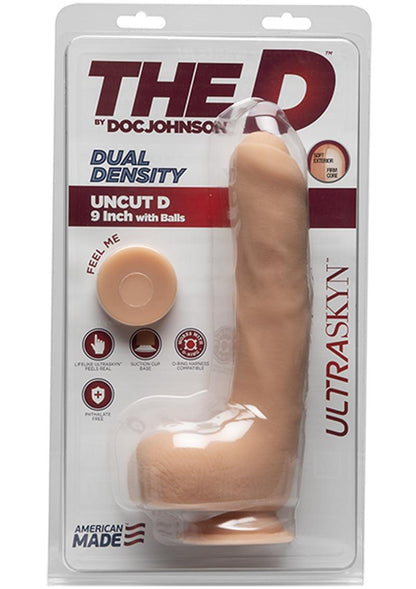 The D Uncut D Ultraskyn Dildo with Balls - Vanilla - 9in