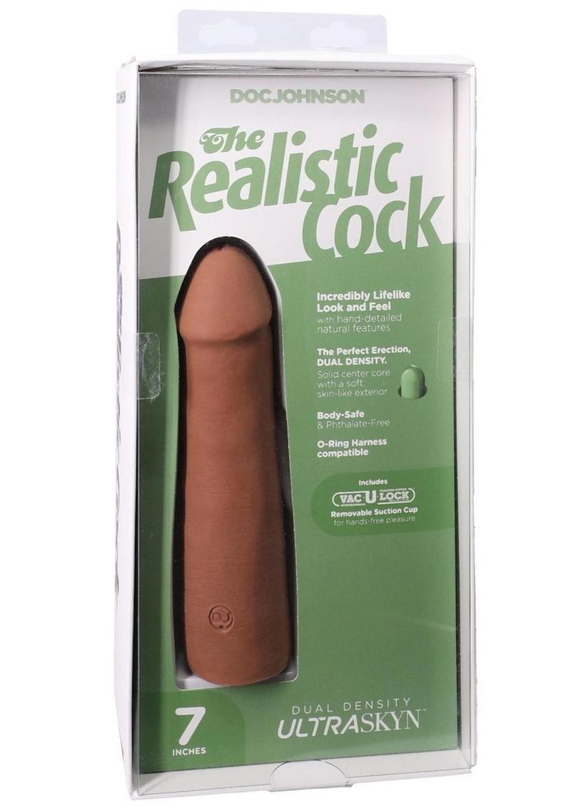 The Realistic Cock Ultraskyn Removable Vac-U-Lock Suction Cup - Caramel/Chocolate - 7in