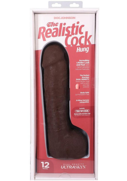 The Realistic Cock with Balls Ultraskyn Hung with Removable Vac-U-Lock Suction Cup - Chocolate - 12in