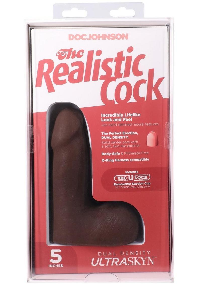 The Realistic Cock with Balls Ultraskyn Removable Vac-U-Lock Suction Cup - Chocolate - 5in