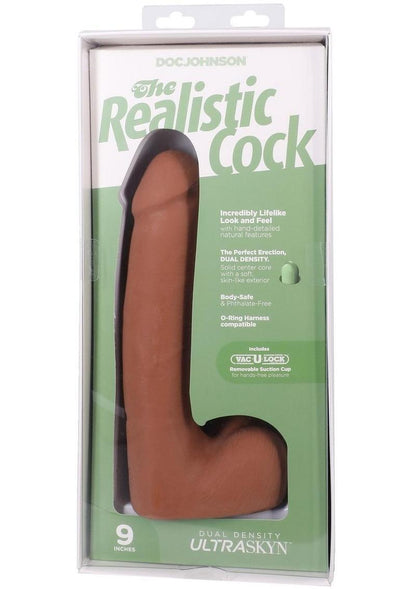 The Realistic Cock with Balls Ultraskyn Removable Vac-U-Lock Suction Cup - Caramel - 9in