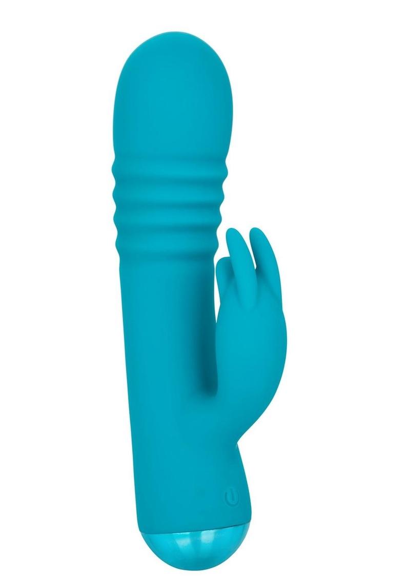 Thicc Chubby Thrusting Tickler Rechargeable Silicone Rabbit Vibrator - Blue