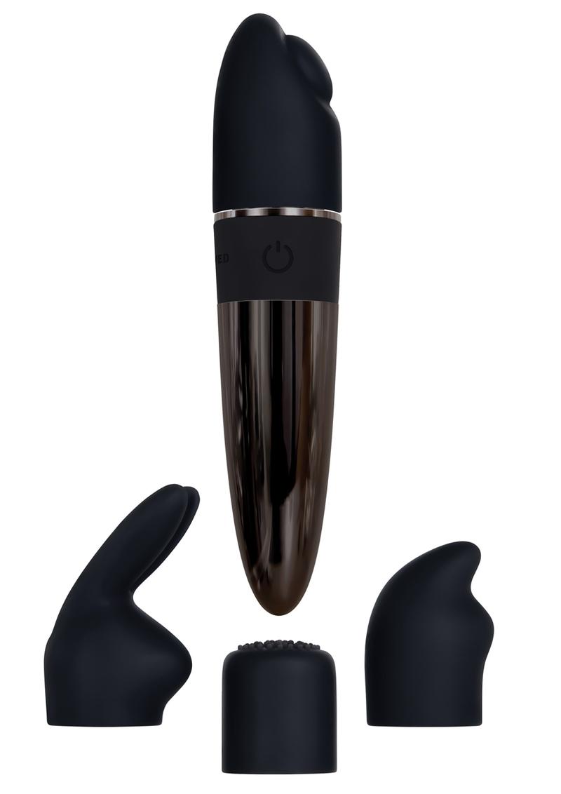 Tiny Treasures Silicone Rechargeable Vibrator with Multiple Attachments