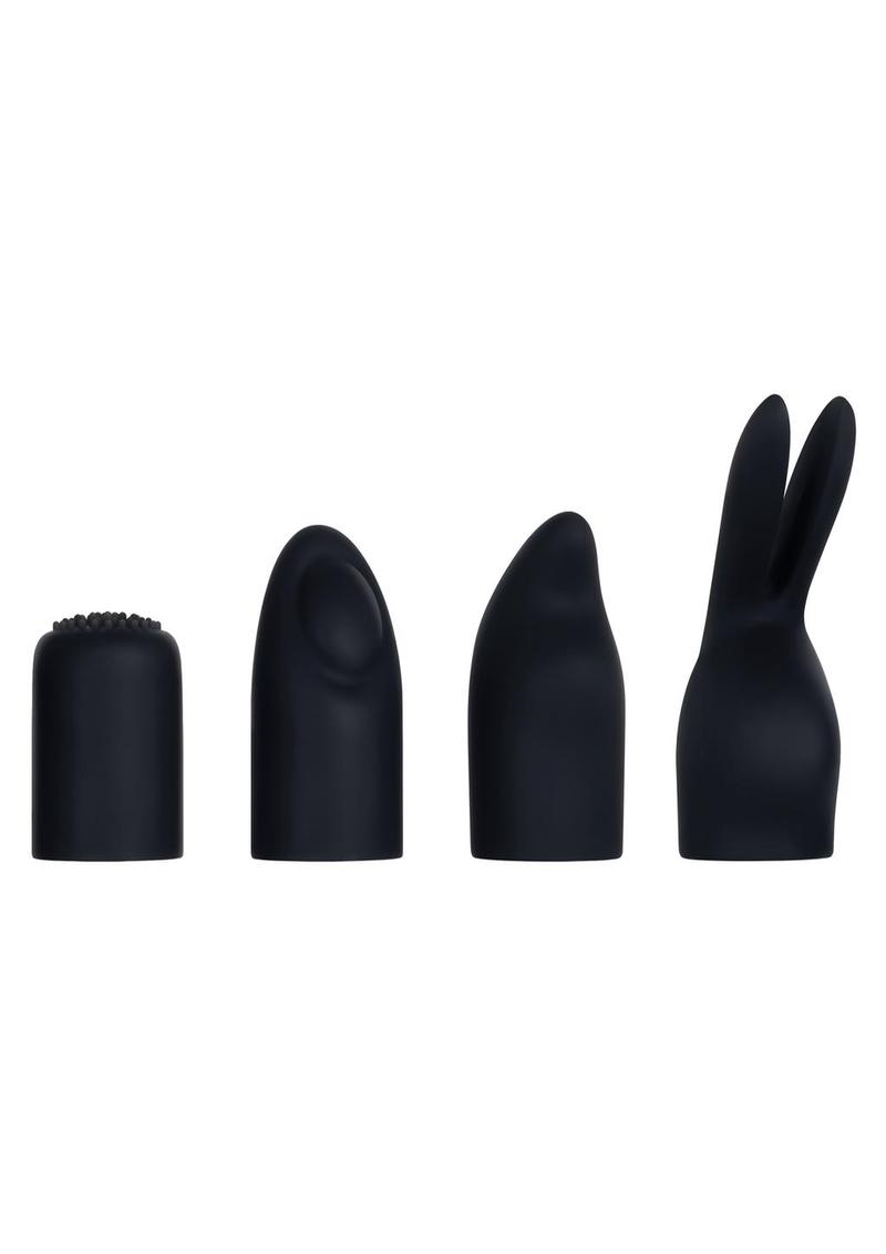 Tiny Treasures Silicone Rechargeable Vibrator with Multiple Attachments - Black