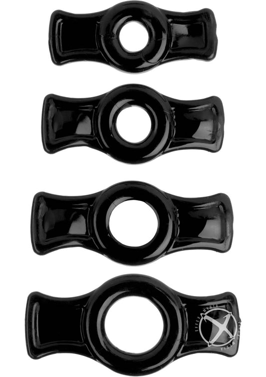 Titanmen Stretch-To-Fit Cock Rings - Black - 4 Piece Kit