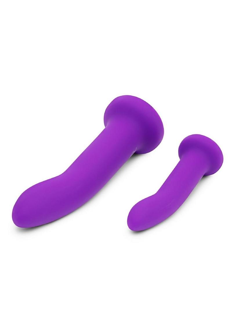 Together Toys Duo Silicone 5.5in, 7.75in Dildos and Harness - Black/Purple - Set